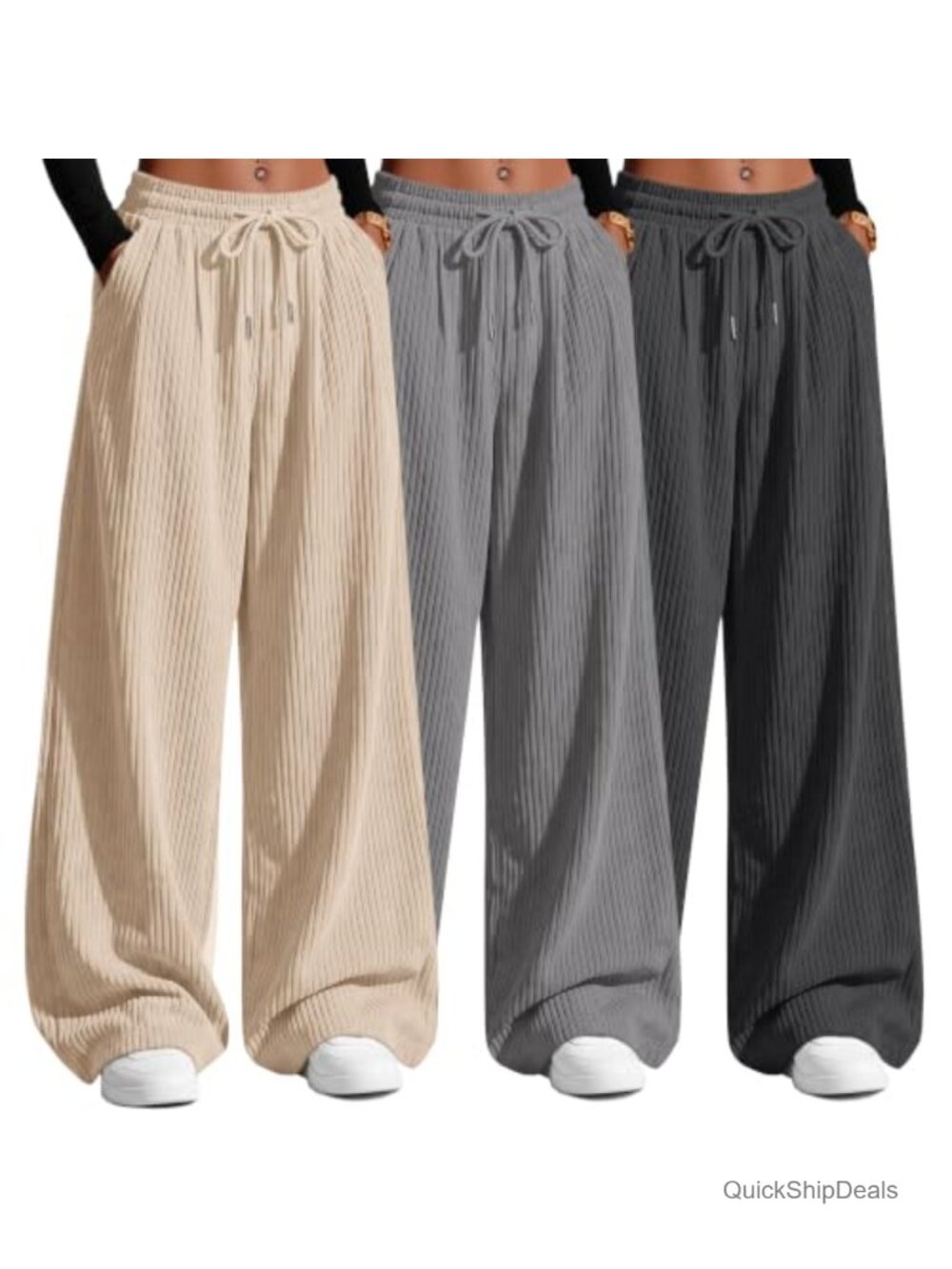 Women's Corduroy Wide Leg Pull On Pants 3 Pack Polyester